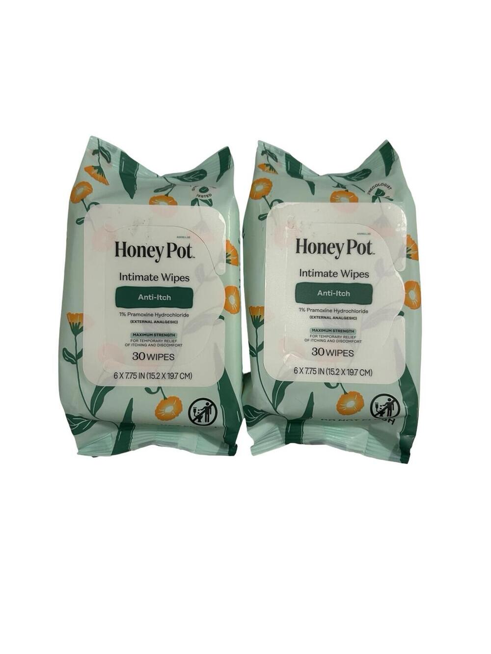 Honey Pot Anti Itch Intimate Wipes 30 Count Each Set of 2 Pramoxine Hydrochlorid